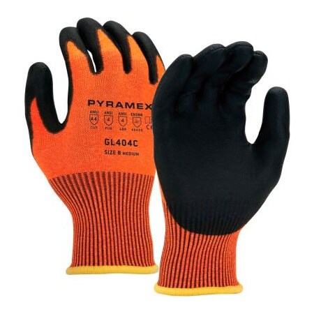 Pyramex Polyurethane HPPE HiVis Orange Liner A4 Cut-Resistant Gloves, Size XL - Pkg Qty 12 GL404CXL